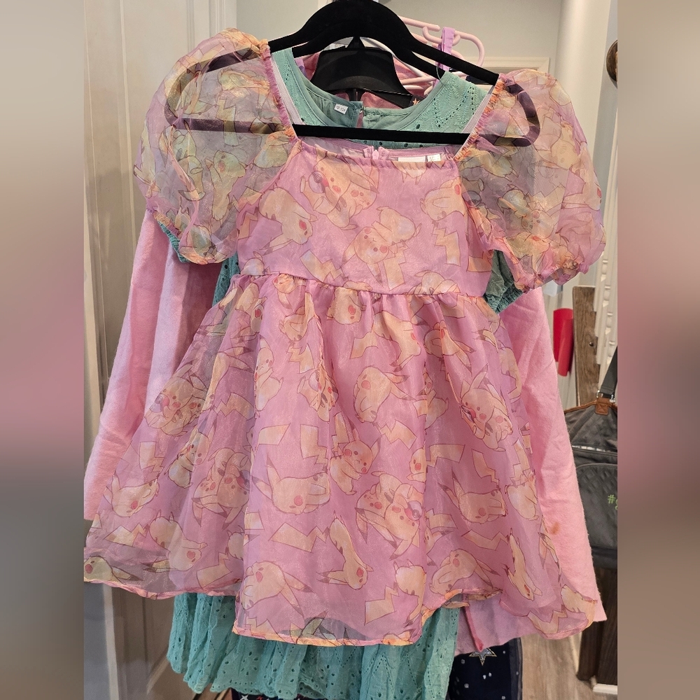 Girls Pink Sheer Pikachu Dress
